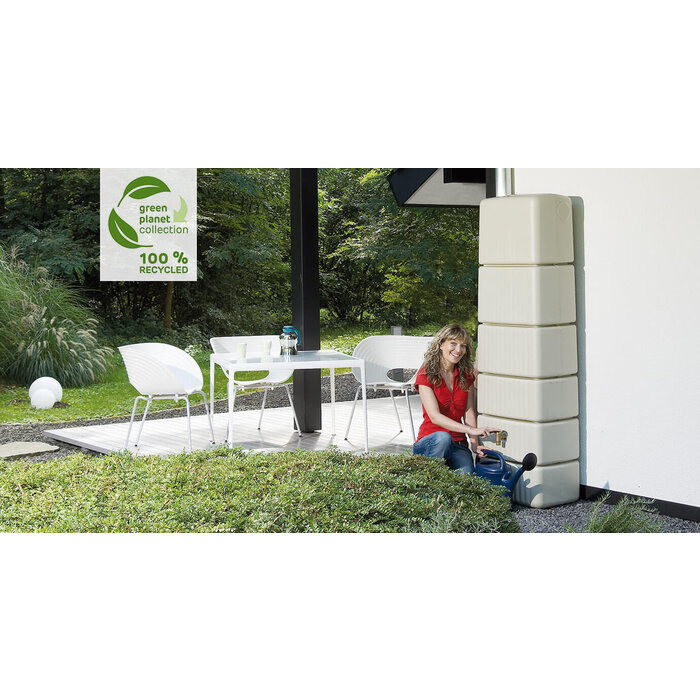 4Rain Slim wandtank regenton - 650 liter beige - Messing tapkraan
