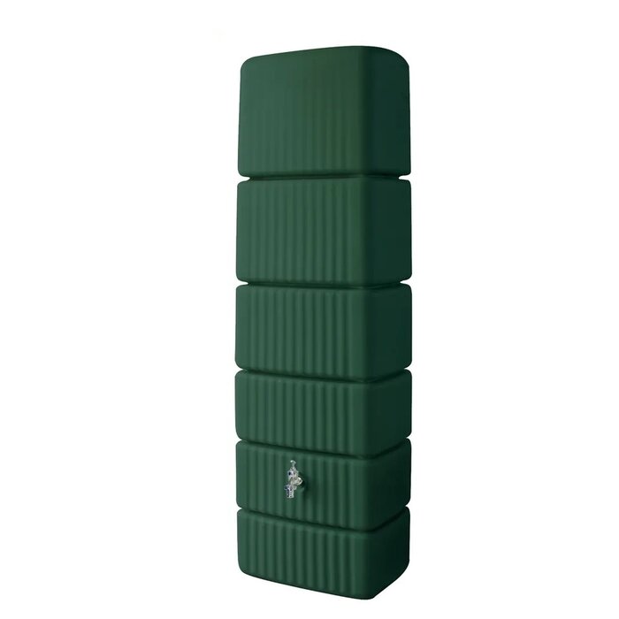 4Rain Slim wandtank regenton - 350 liter groen - Chromen tapkraan