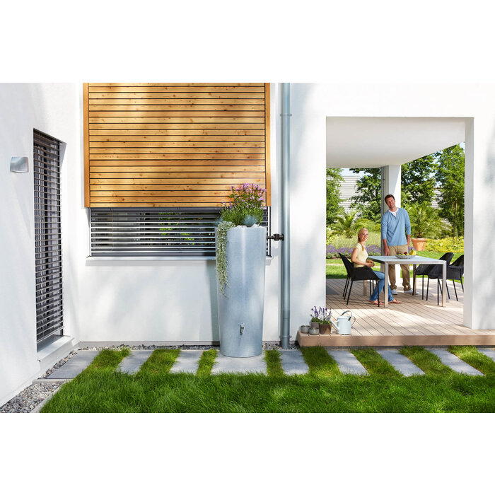 Garantia Stone Silver regenton - 350 liter - Inclusief plantenbak
