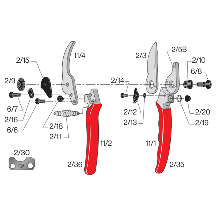 Felco 2/36 rode plastic ondergreep - Felco 2 en Felco 11