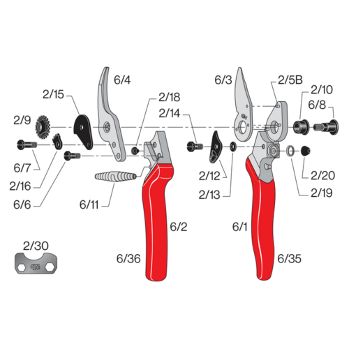 Felco 6/35 rood plastic bovengreep - Felco 6 en 8