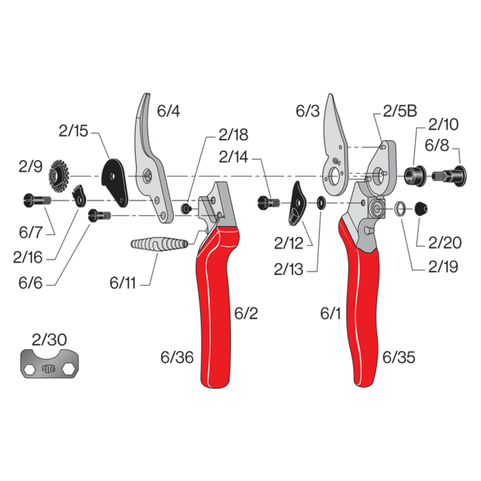 Felco 6/35 rood plastic bovengreep - Felco 6 en 8