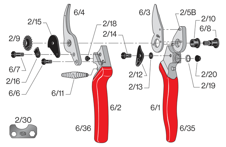 Felco 6/35 rood plastic bovengreep - Felco 6 en 8