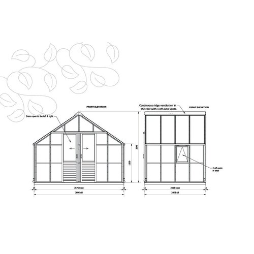 Gabriel Ash Classic "Twelve" - 360 cm breed - Schuifdeur - Kweekkas hout