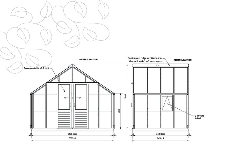 Gabriel Ash Classic "Twelve" - 360 cm breed - Schuifdeur - Kweekkas hout