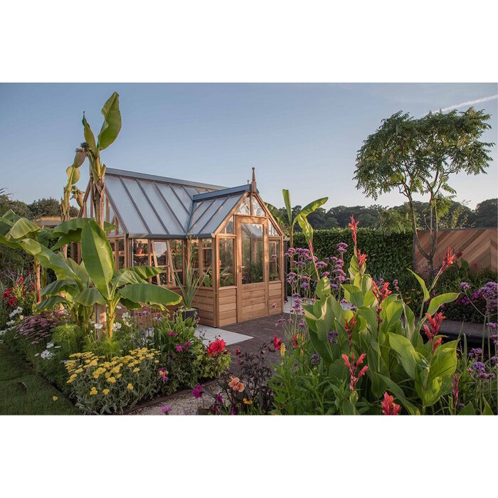 Gabriel Ash RHS "Portico" - kas houten onderrand - portiek - royale kas - citrusbomen kweken