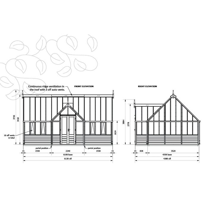 Gabriel Ash RHS "Grand Portico" - houten onderrand - royale kweekkas - fruitbomen kweken
