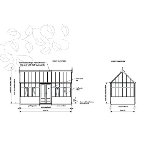 Gabriel Ash RHS Planthouse "Hyde Hall" - op stenen muur - dubbele deur- verhoogd