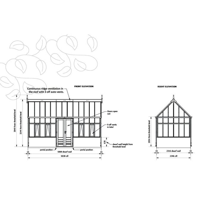 Gabriel Ash RHS Planthouse "Hyde Hall" - op stenen muur - dubbele deur- verhoogd