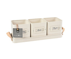 Burgon & Ball Kruidentuintje binnen - kruidenpotjes vierkant - 3 stuks op een tray