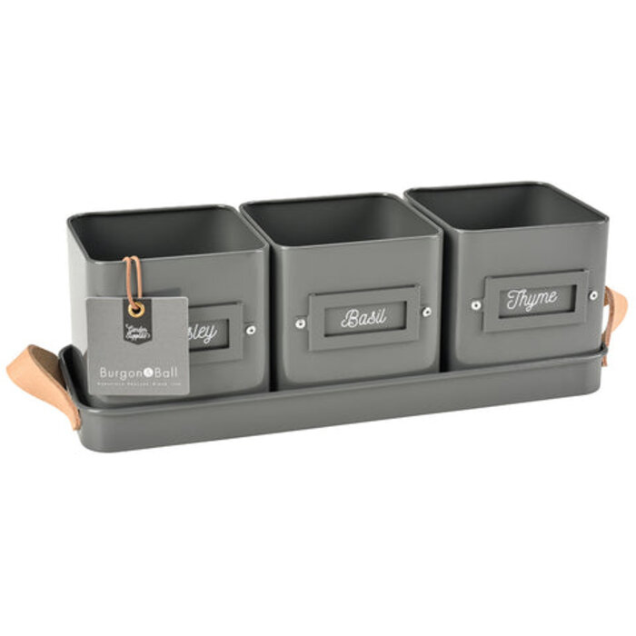 Burgon & Ball Kruidentuintje binnen - kruidenpotjes vierkant - 3 stuks op een tray