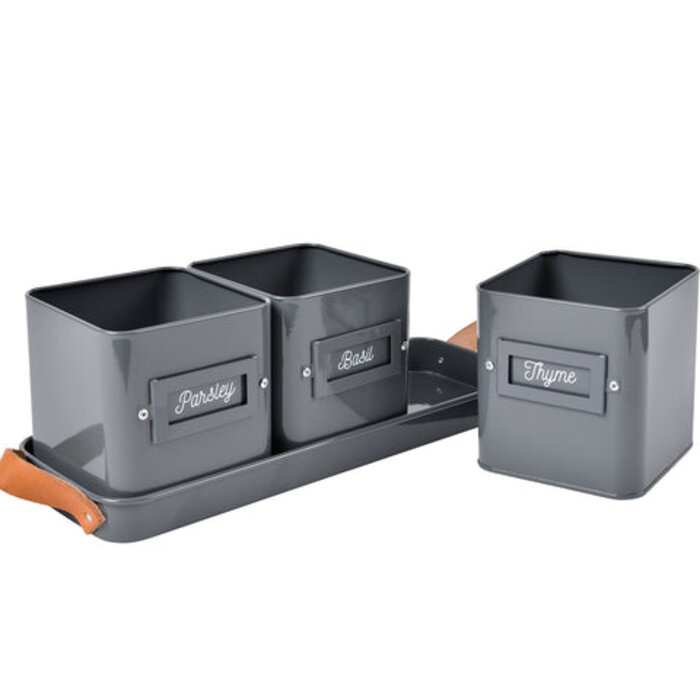 Burgon & Ball Kruidentuintje binnen - kruidenpotjes vierkant - 3 stuks op een tray