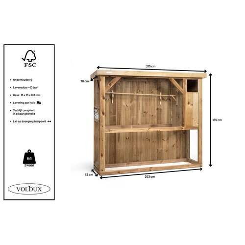 Voldux Volière R1 - 215x70x185cm - Links/Rechts - Hout