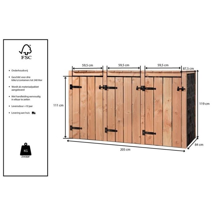 Volente Kliko ombouw - 87.5 cm x 119 cm - Douglas- Container ombouw