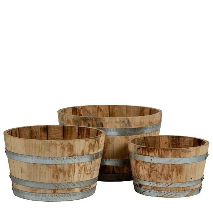 Vatenhandel Stijf Kastanje houten kuipen - 3 stuks - Bloembakken