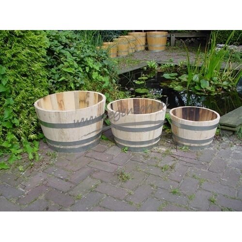 Vatenhandel Stijf Kastanje houten kuipen - 3 stuks - Bloembakken