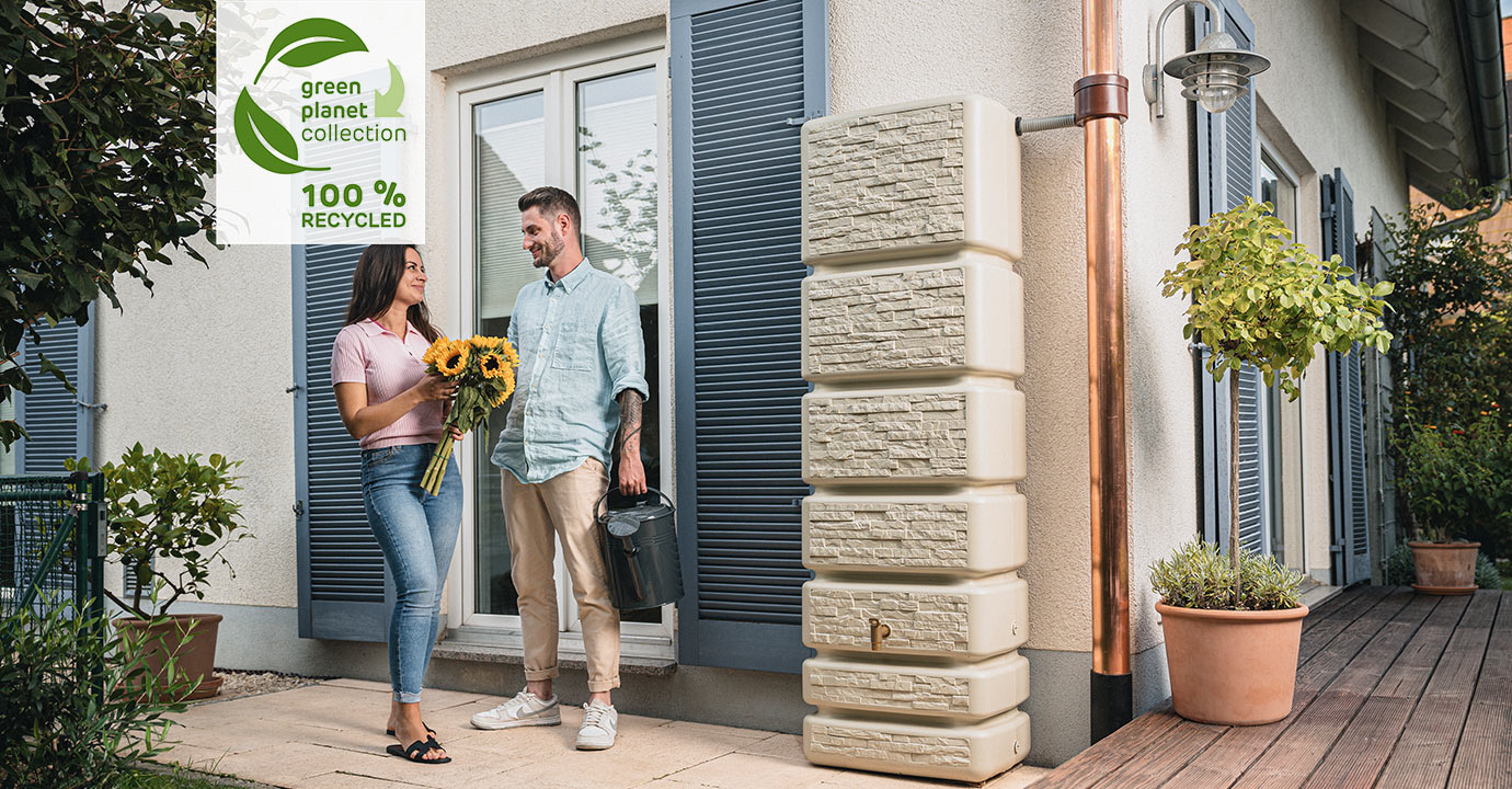 4Rain Slim Stone Decor regenton - 350 liter beige - UV-bestendig