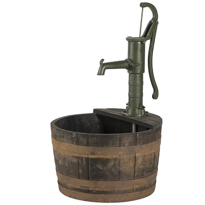 Vatenhandel Stijf Houten kuip - gietijzeren pomp - eikenhout