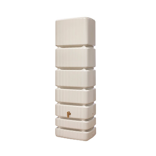 4Rain Slim wandtank regenton - 350 liter beige - Messing tapkraan