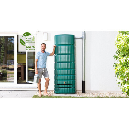 4Rain Slim wandtank regenton - 350 liter groen - Chromen tapkraan