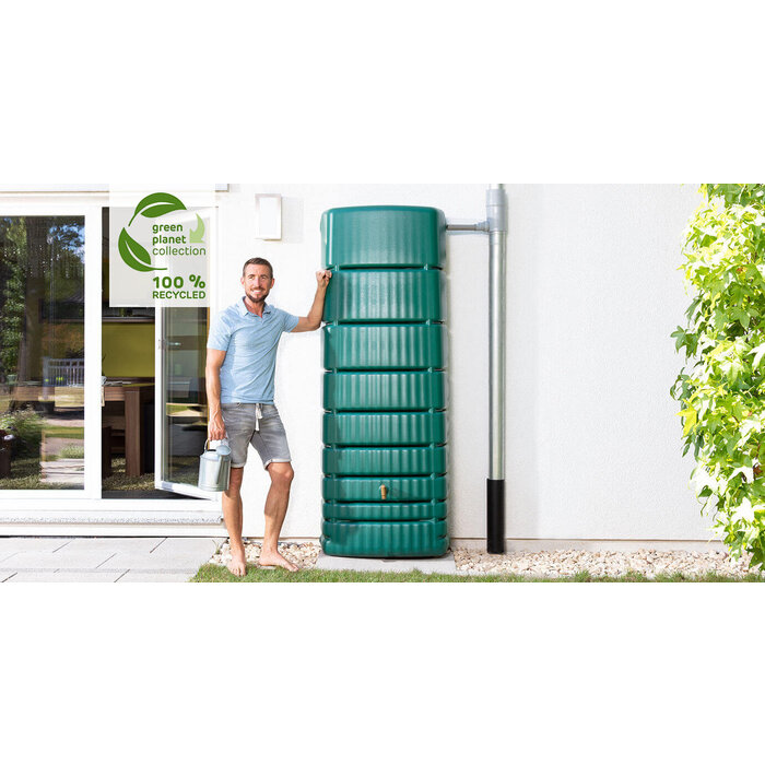 4Rain Slim wandtank regenton - 350 liter groen - Chromen tapkraan