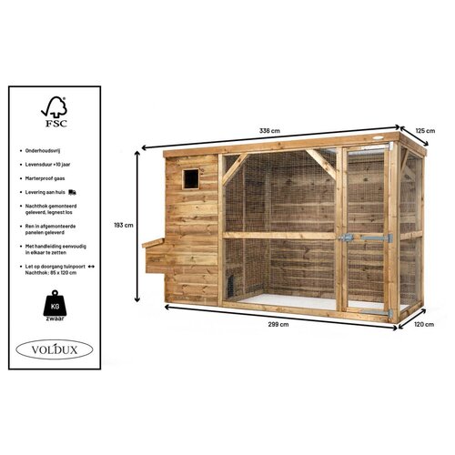 Voldux Kippenhok Toon - 300 x 120 x 190 cm - Met nachtverblijf