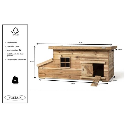 Voldux Kippenhok Fenne & Finn - 190 x 88 x 84 cm - Legnest