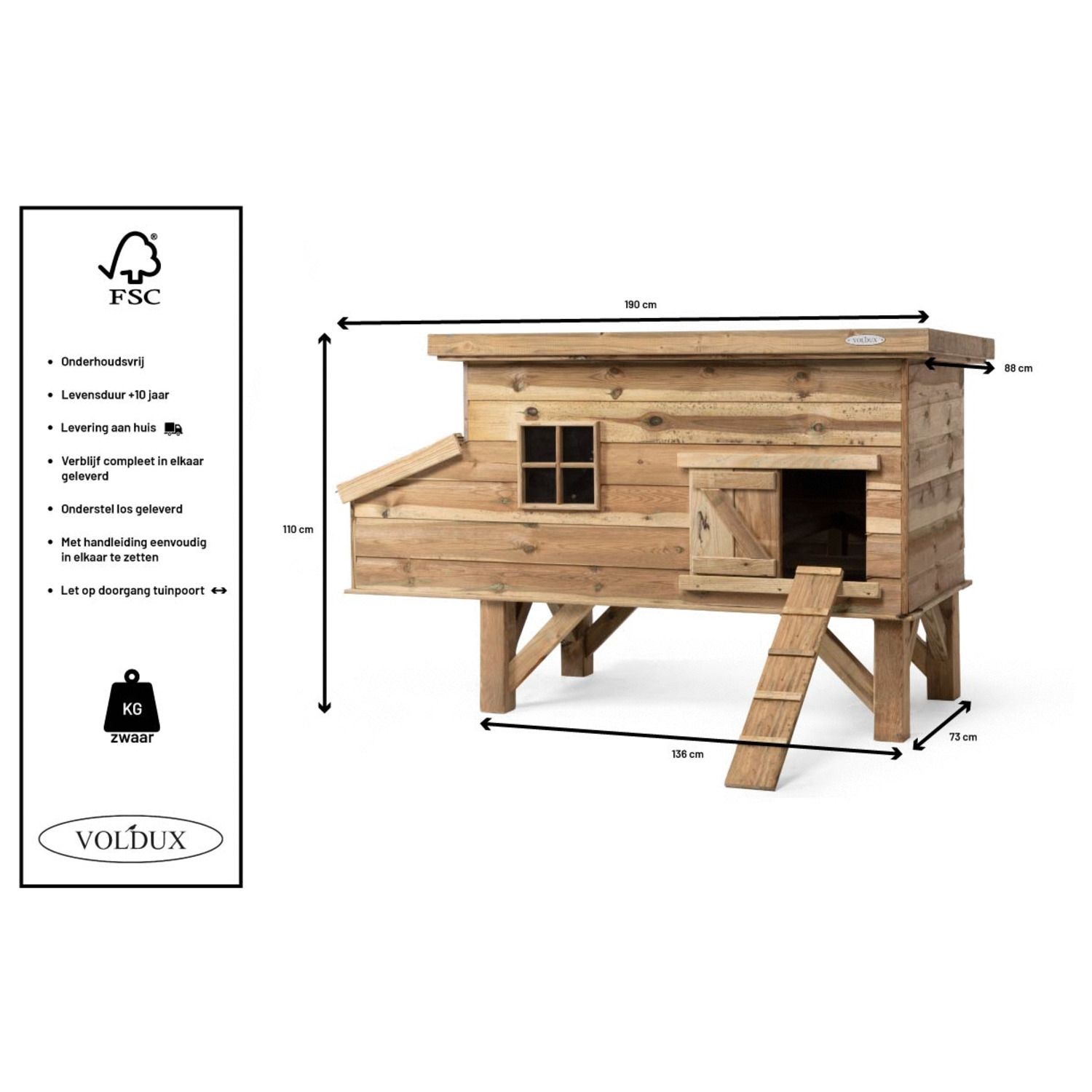 Voldux Kippenhok Fenne & Finn - 190 x 88 x 84 cm - Legnest