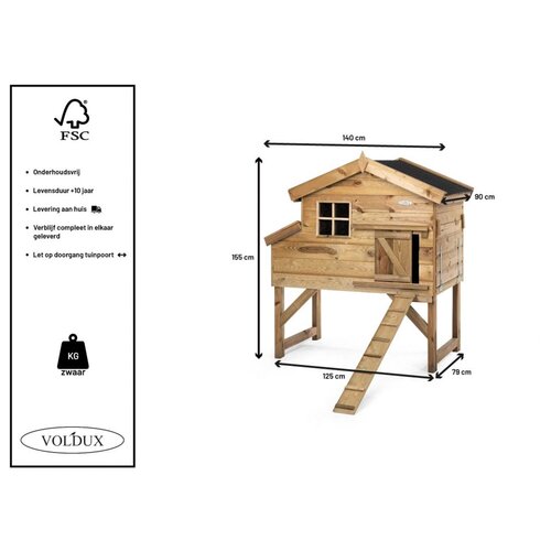 Voldux Kippenhok Jasper - 140 x 90 x 165 cm - Geïmpregneerd hout