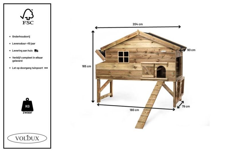 Voldux Kippenhok Jasper - 140 x 90 x 165 cm - Geïmpregneerd hout
