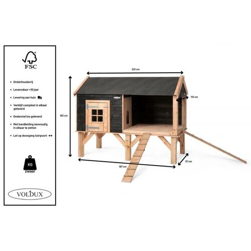 Voldux Dierenverblijf Dennis & David - 201 x 113 x 163 cm - Bruin of zwart