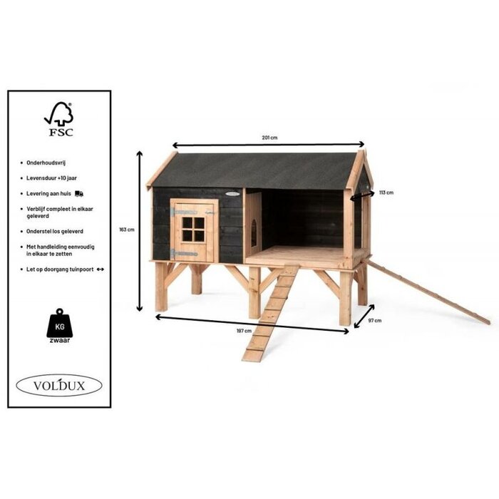 Voldux Dierenverblijf Dennis & David - 201 x 113 x 163 cm - Bruin of zwart