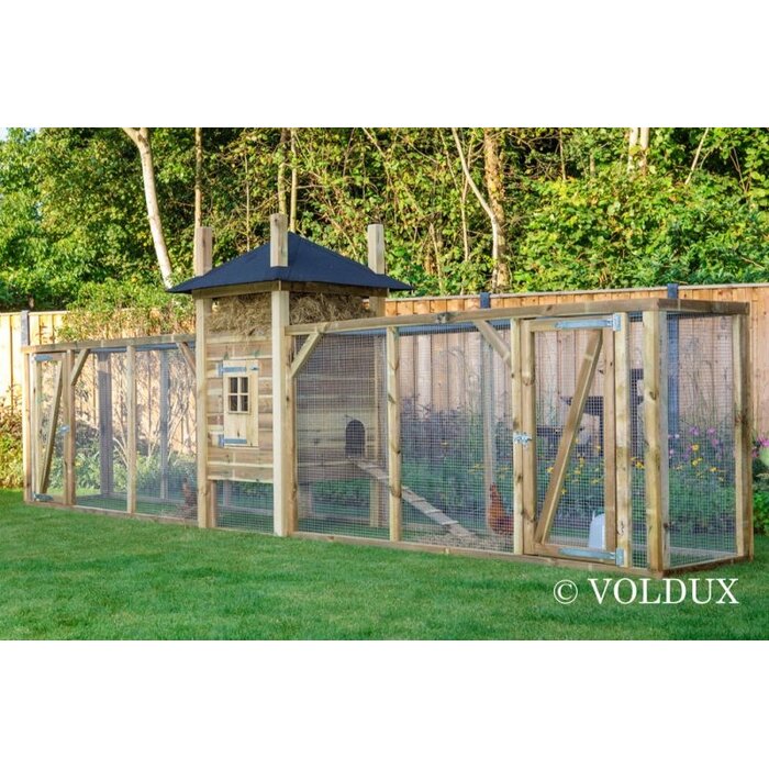 Voldux Hooiberg kippenhok Fien XXL - 697 x 125 x 225 cm - Inclusief ren