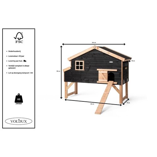Voldux Kippenhok Jens XL - 204 x 90 x 165 - Zwart rabat - Douglashout