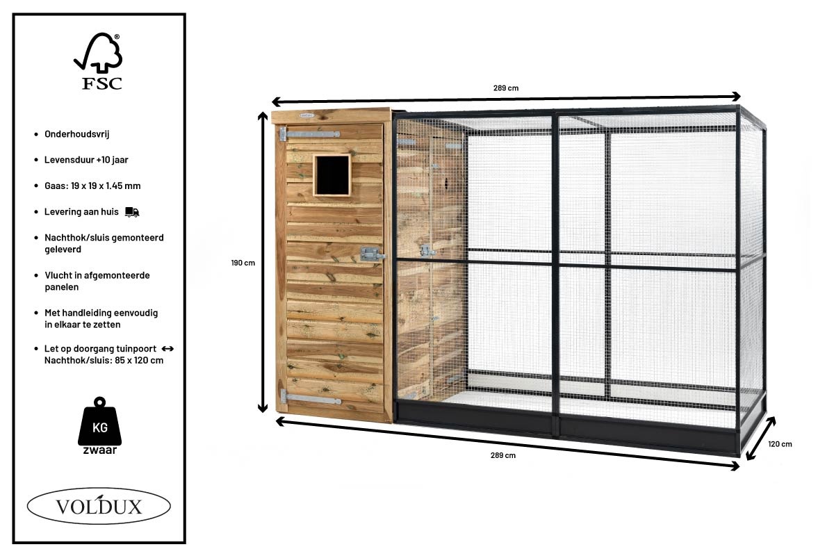 Voldux Volière Thomas - 289 x 220 x 190 cm - Zwart aluminium