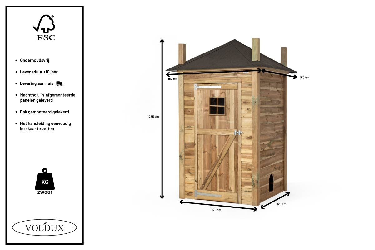 Voldux Hooiberg kippenhok Eline - 150 x 150 x 225 cm - Geïmpregneerd hout