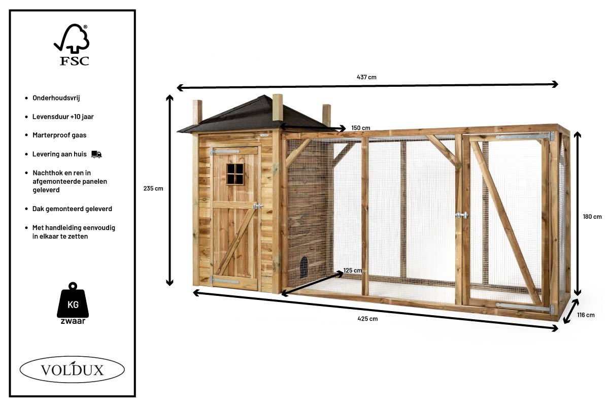 Voldux Hooiberg kippenhok Eline - 150 x 150 x 225 cm - Geïmpregneerd hout