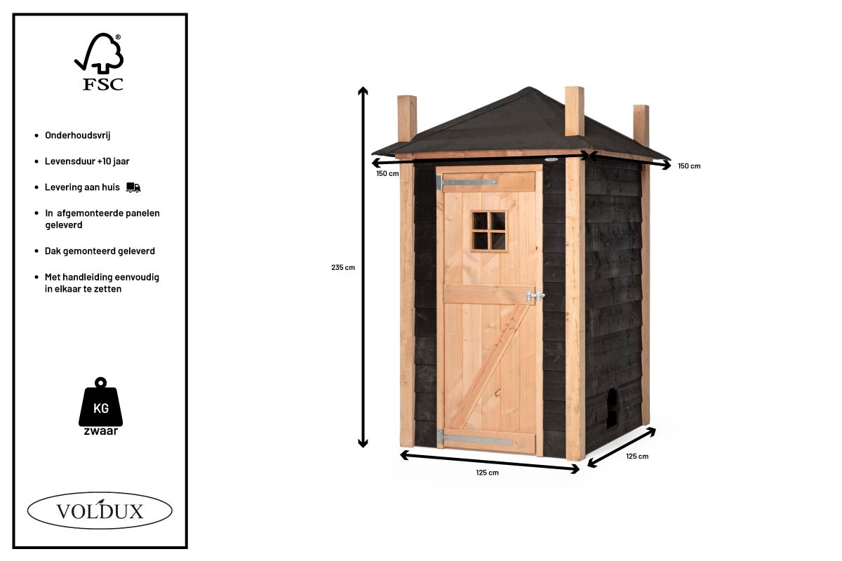 Voldux Hooiberg kippenhok Mees - 150 x 150 x 225 cm - Zweeds rabat en Douglashout