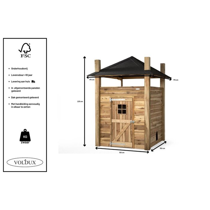 Voldux Hooiberg kippenhok Loes - 175 x 175 x 225 cm - Inclusief hooiopslag