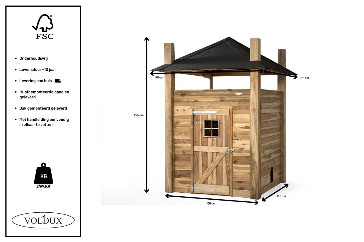 Voldux Hooiberg kippenhok Loes - 175 x 175 x 225 cm - Inclusief hooiopslag