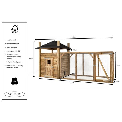 Voldux Hooiberg kippenhok Loes - 175 x 175 x 225 cm - Inclusief hooiopslag
