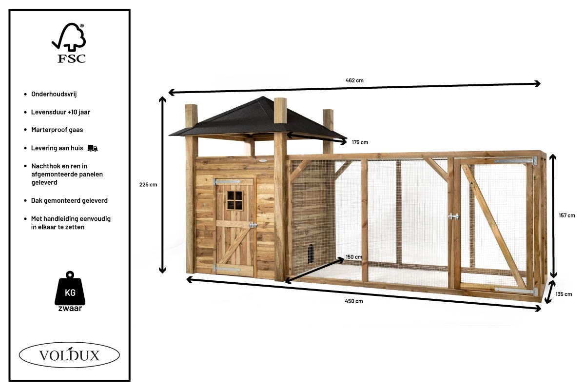 Voldux Hooiberg kippenhok Loes - 175 x 175 x 225 cm - Inclusief hooiopslag