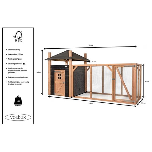 Voldux Hooiberg kippenhok Niek - 175 x 175 x 225 cm - Inclusief hooiopslag