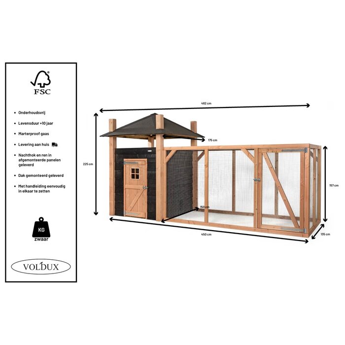 Voldux Hooiberg kippenhok Niek - 175 x 175 x 225 cm - Inclusief hooiopslag