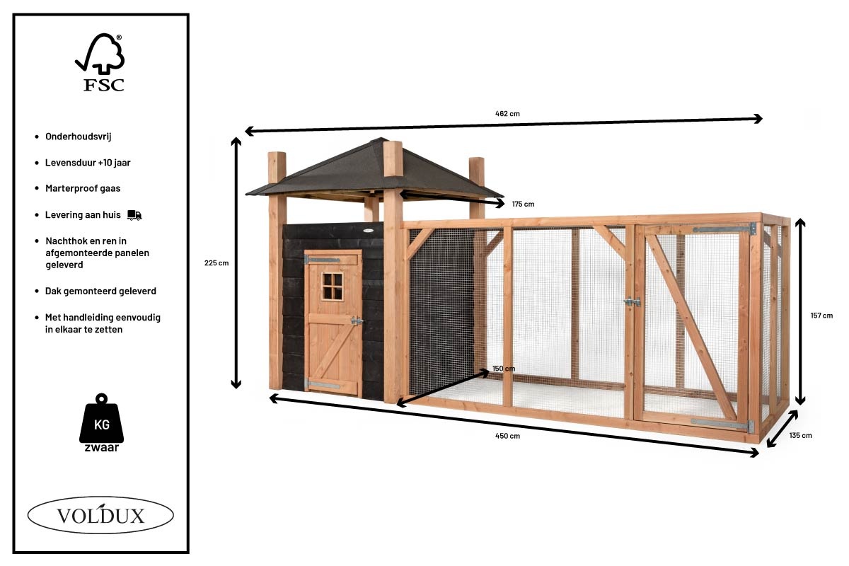Voldux Hooiberg kippenhok Niek - 175 x 175 x 225 cm - Inclusief hooiopslag