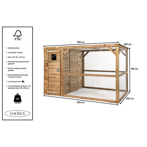 Voldux Volière Timo - 303 x 203 x 190 cm - hout