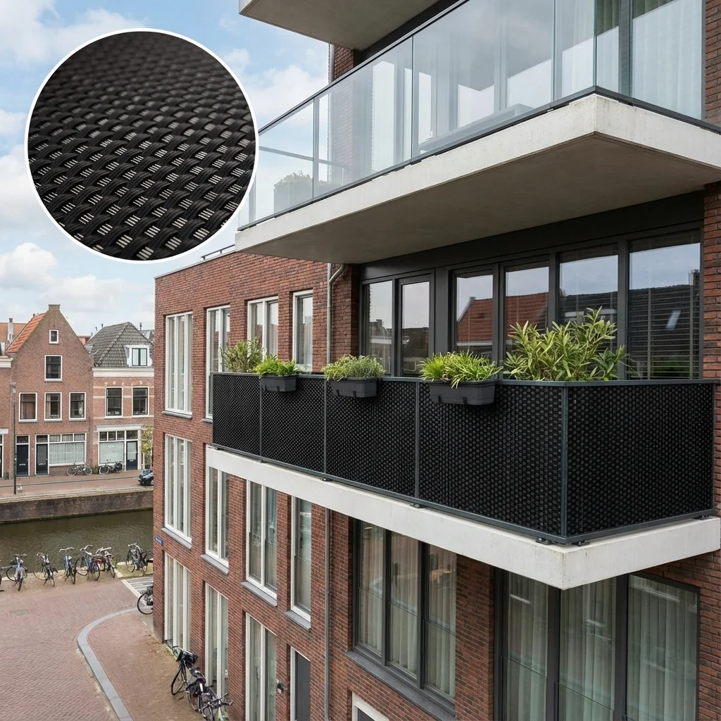 De Wiltfang Balkonscherm Zwart - 0,9 x 5 meter - PE