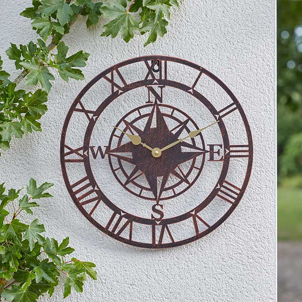 Smart Garden Products Compass tuinklok - 35 en 60 cm - Bronskleurig- Romeinse cijfers