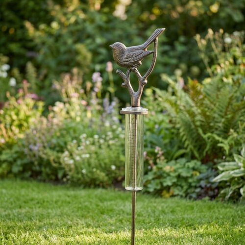 De Wiltfang Regenmeter Vogel op tak - gietijzer - 94,5 cm