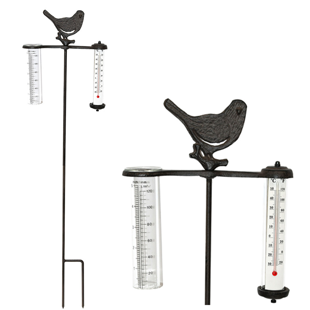 De Wiltfang Regenmeter /Thermometer Koolmees- gietijzer - 83 cm